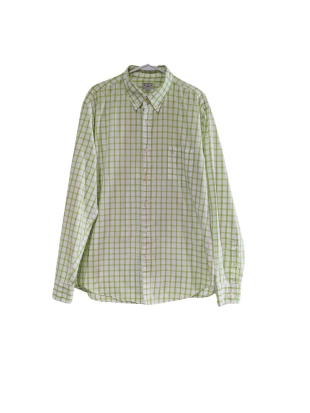 J. Crew Men's Long Sleeve Button Down Shirt, Lime Green White, Size XL, Cotton